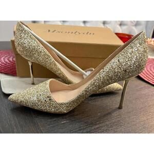Msonlydn gold & white glitter high heels stiletto New in box pointed toe size 8